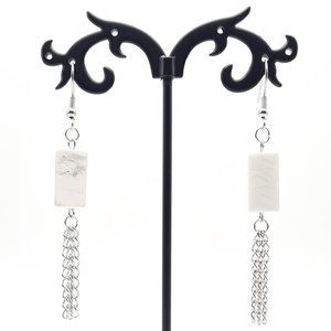 Howlite Rectangle Chakra Healing Gemstone Dangle Drop Earrings Handmade Jewelry